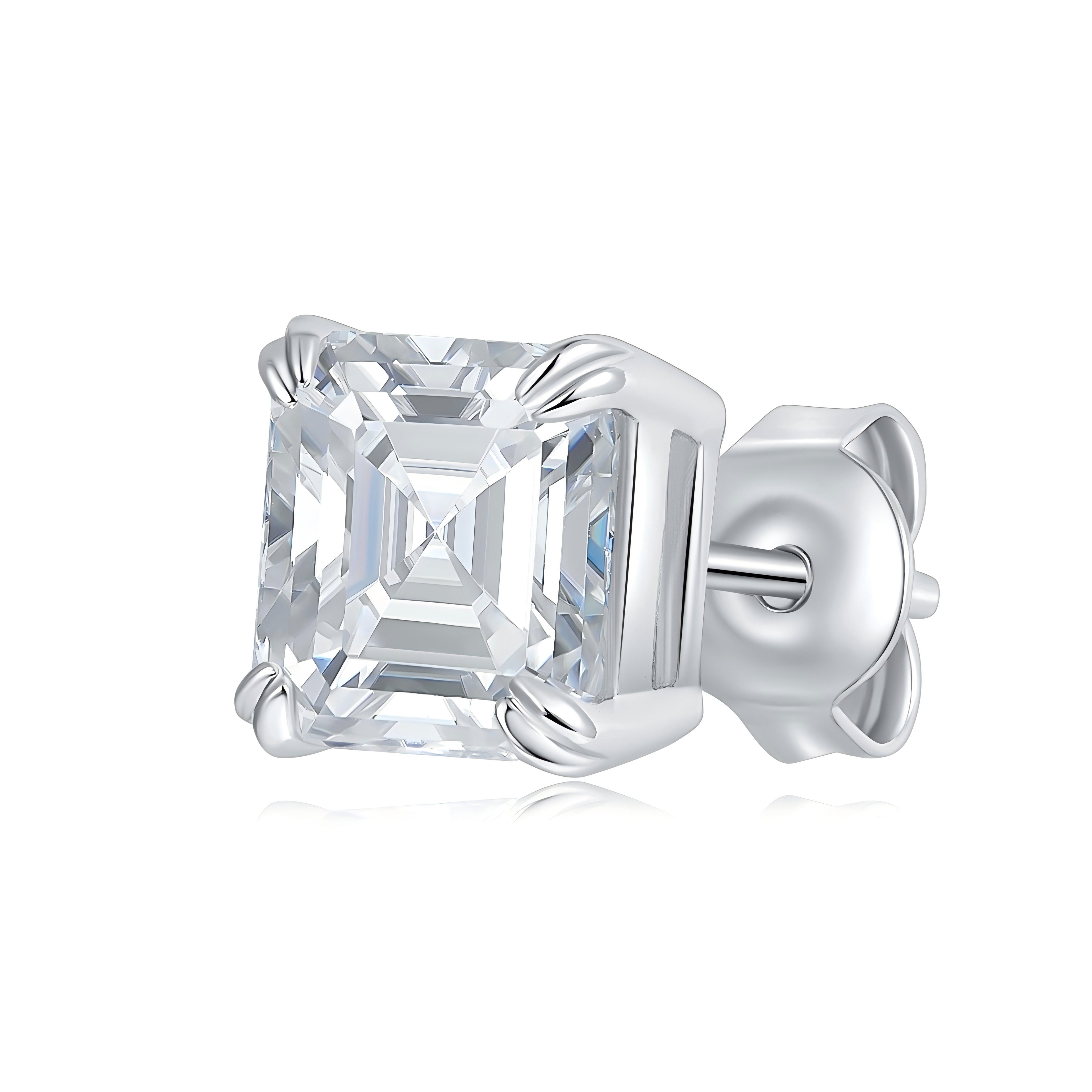Emerald Cut Moissanite Stud Earrings 6x8mm S925 Silver Octagon