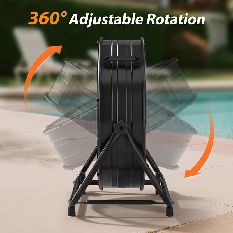 3-Speed Floor Drum Fan for Garage and Office