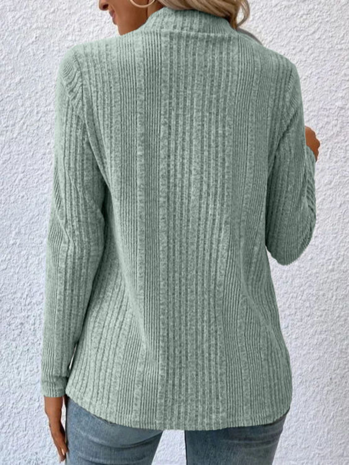 Open Front Ribbed Long Sleeve Cardigan in Heather Grey - Image 9