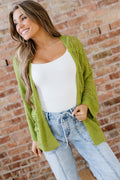 Whitley Lime Green Crochet Knit Open Front Cardigan - Image 7