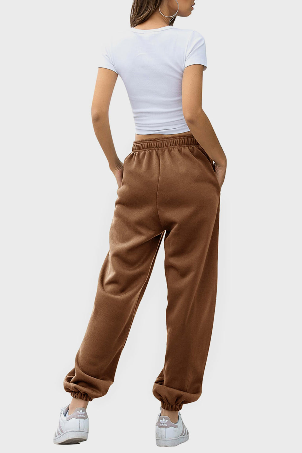 Women's Black Elastic Waist Jogger Pants with Side Pockets - Image 25