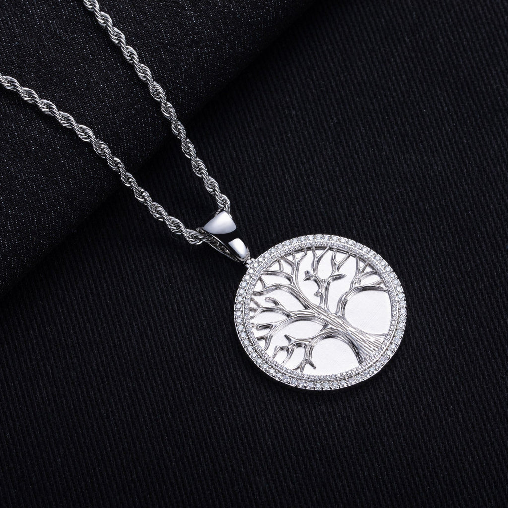 Moissanite Tree of Life Hip-Hop Pendant Necklace in K White