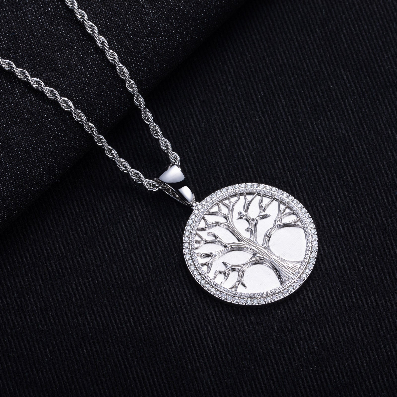 Moissanite Tree of Life Hip-Hop Pendant Necklace in K White