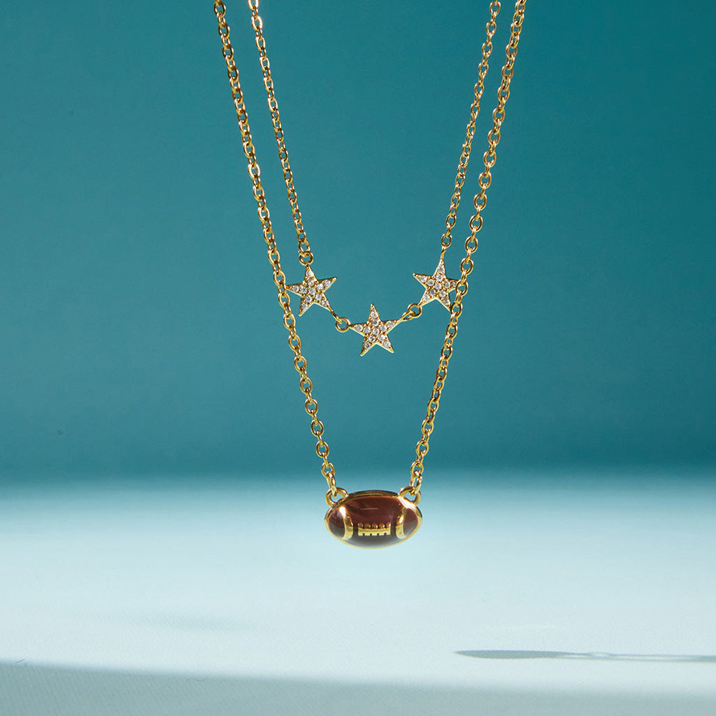 Stainless Steel Football Pendant Necklace with Star Chain