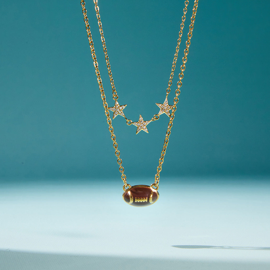 Stainless Steel Football Pendant Necklace with Star Chain