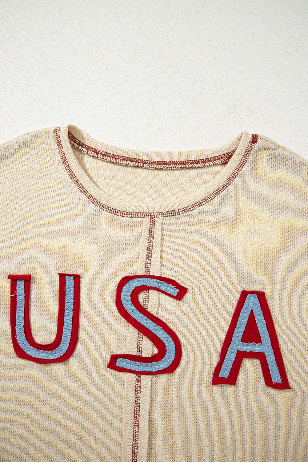 USA Star Contrast Patchwork Exposed Seam Knit Top