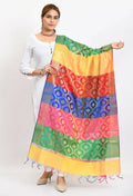 Mominos Fashion multi-color floral woven Banarsi silk dupatta for women