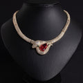 18K Gold Snake and Bamboo Knot Zirconia Statement Necklace