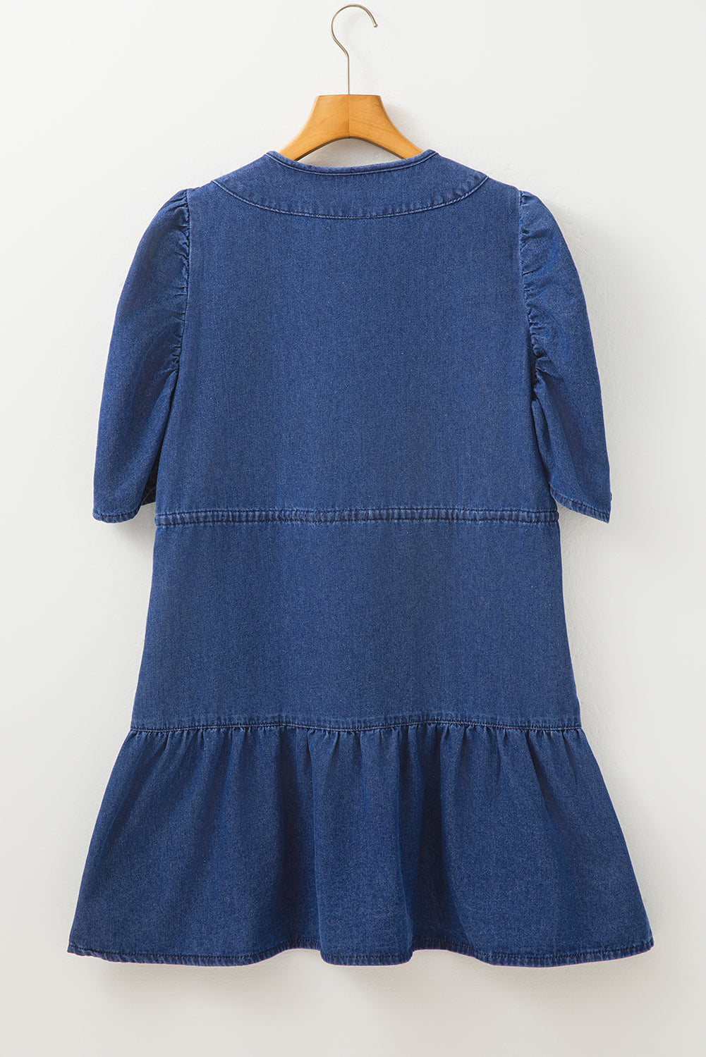 Annabelle Denim Puff Sleeve Mini Dress - Romantic V-Neck A-Line