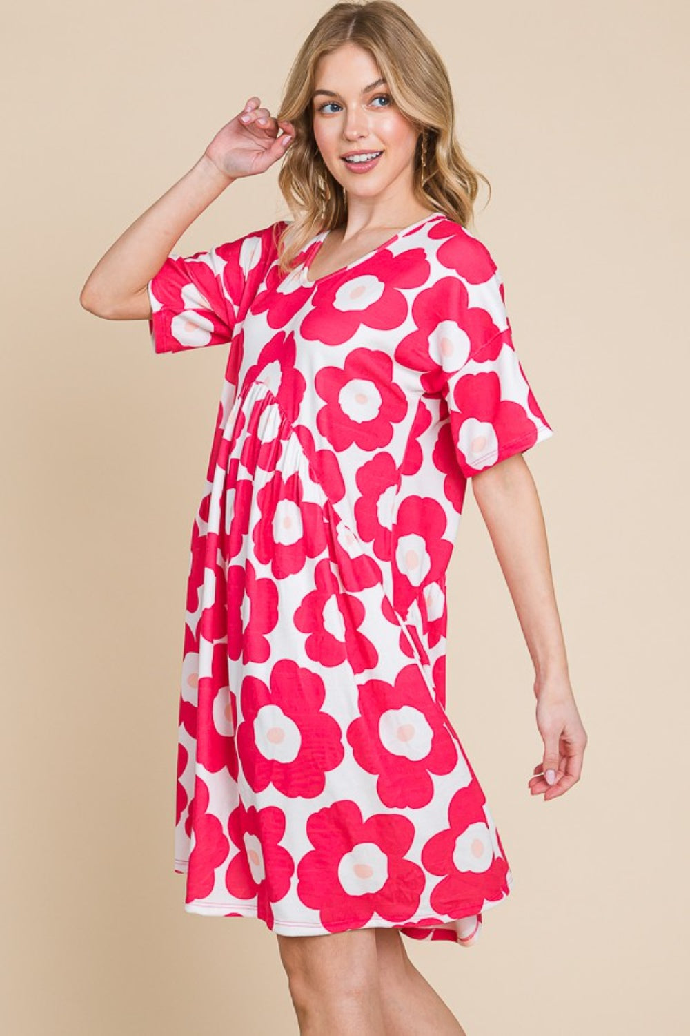 Trendy Floral Ruched Mini Dress Comfortable Summer Style