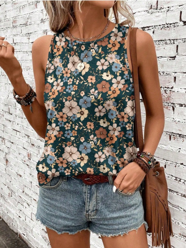 Women Floral Print Sleeveless Tank Top Casual Summer Vest - Image 10