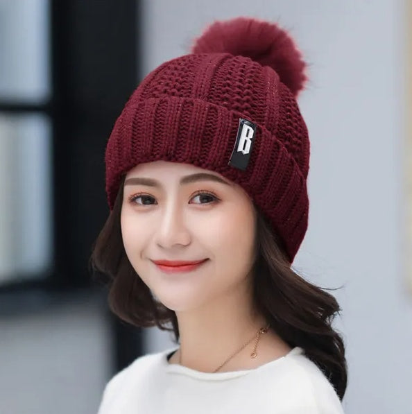 Women's Burgundy Winter Beanie Hat and Scarf Set Fleece Lined - Image 4