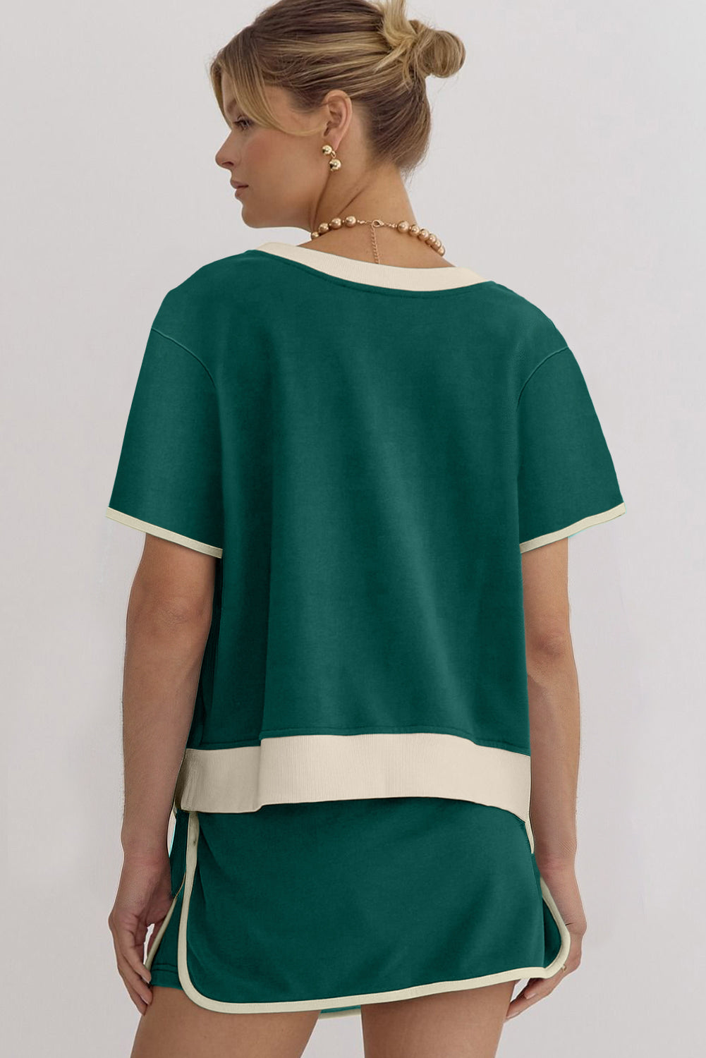 Evergreen Colorblock Drop Shoulder T-Shirt & Skort Set