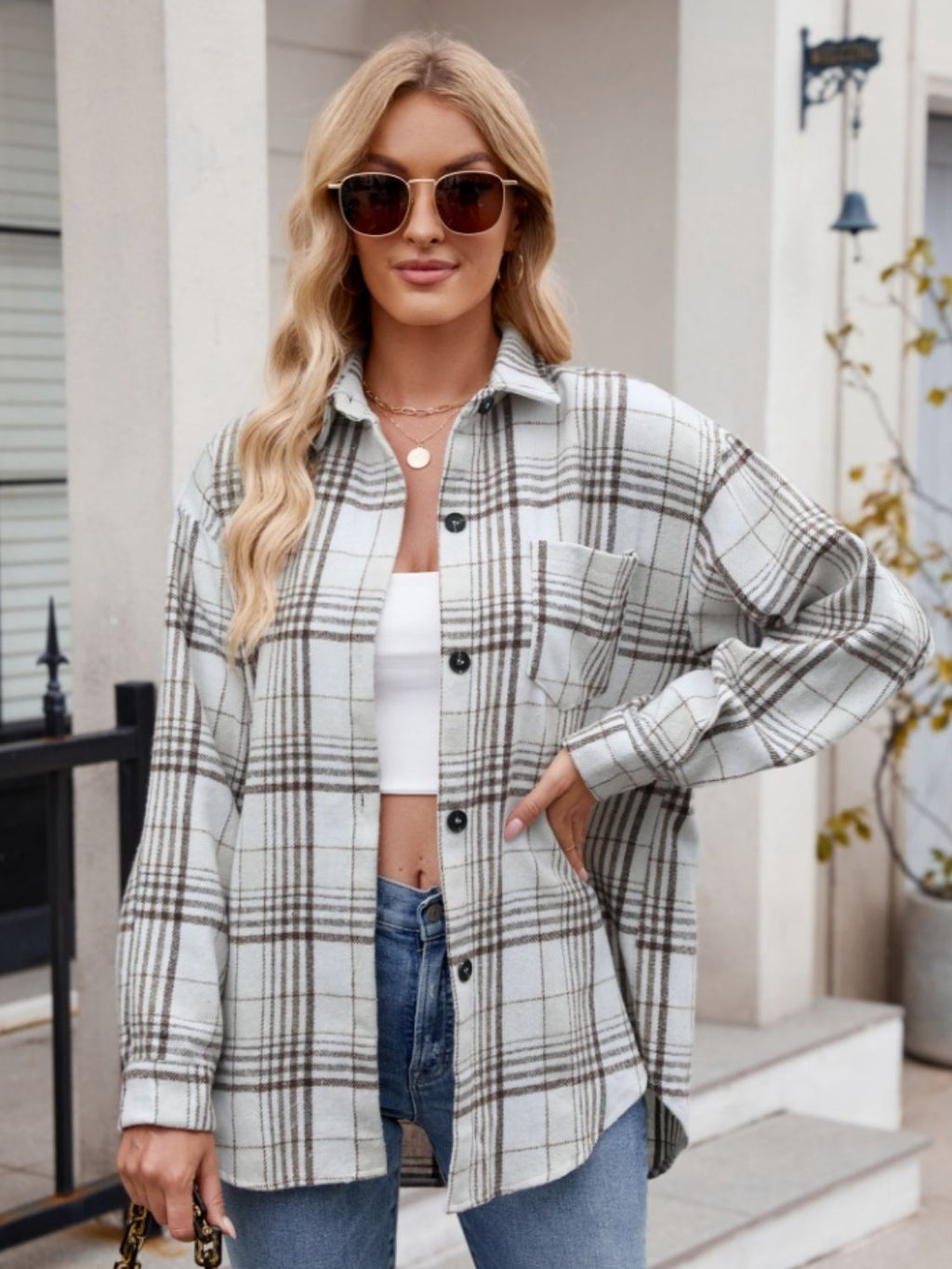 Women's Plaid Button-Down Shirt Oversized Casual Long Sleeve Top - Image 20