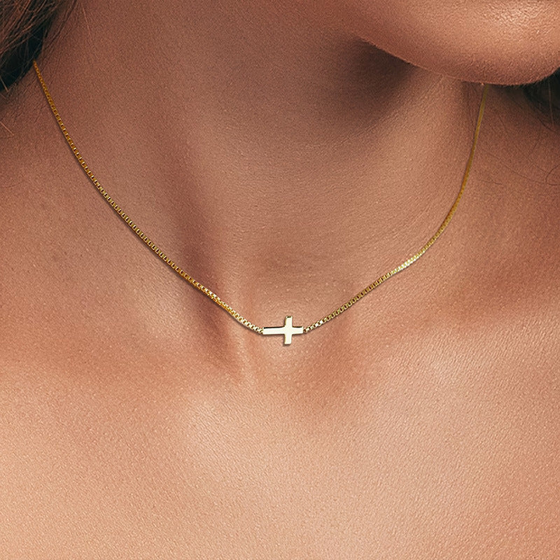Minimalist Geometric Cross Necklace in Polished Gold Finish