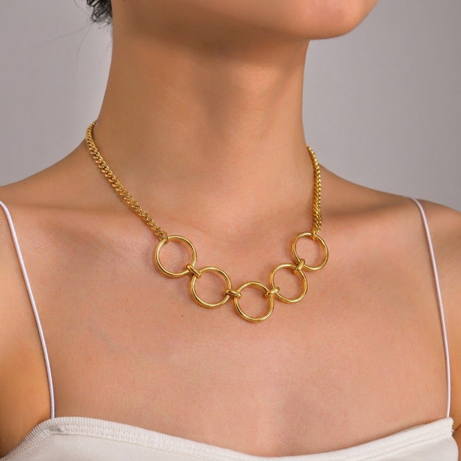 Metal Multi-ring Spliced Titanium Steel Necklace For Women