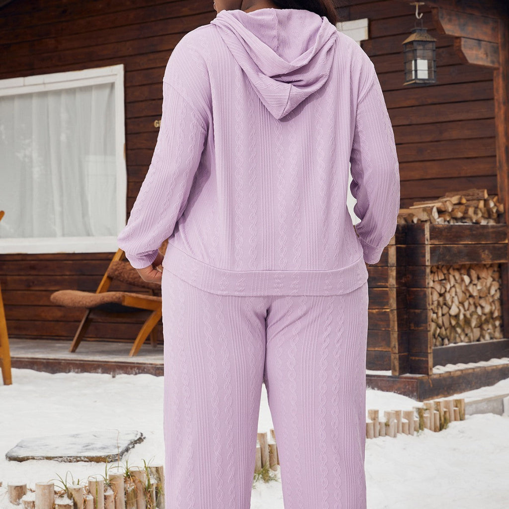 Women's Hooded Knit Sweater Set Lavender Loungewear Lounge Trousers