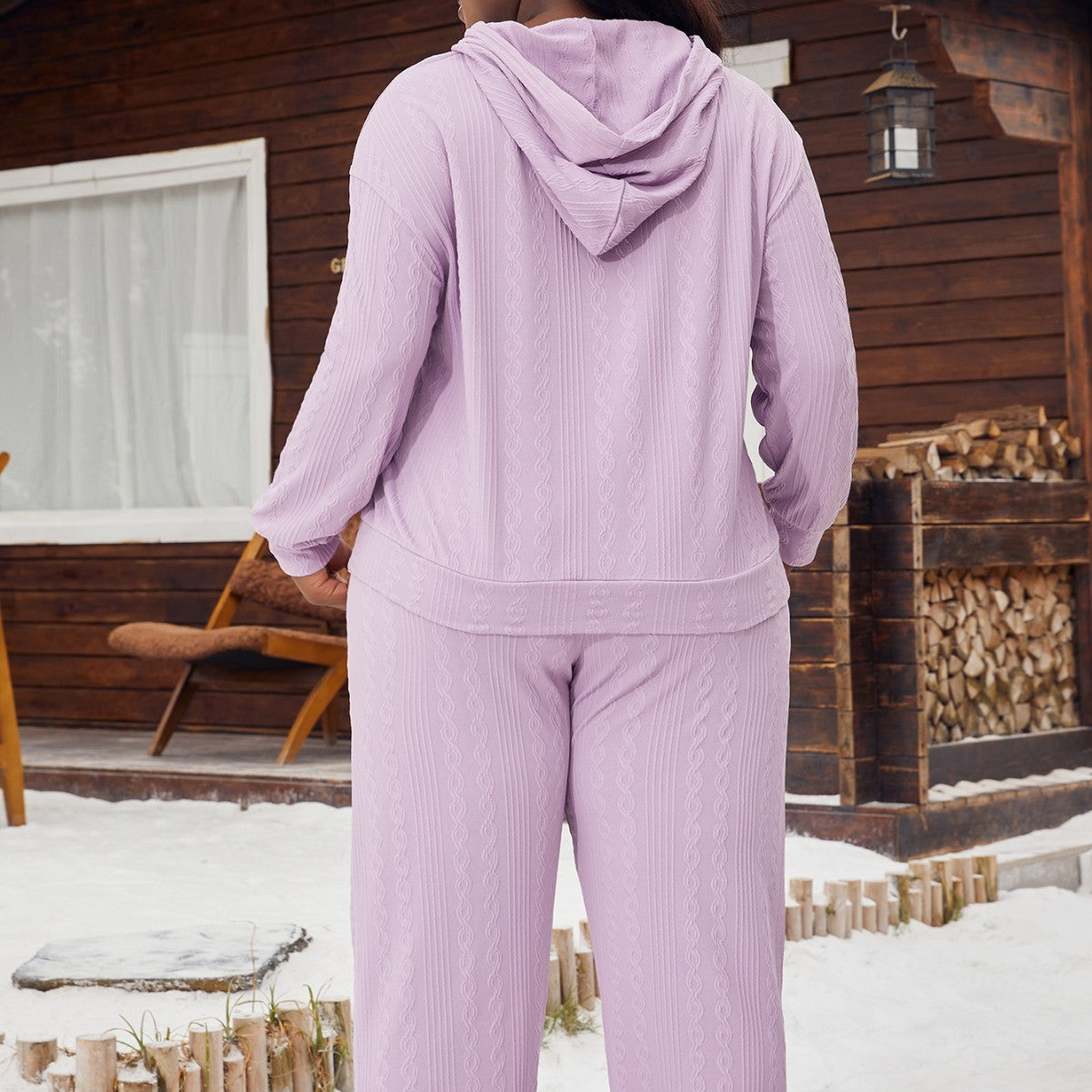 Women's Hooded Knit Sweater Set Lavender Loungewear Lounge Trousers