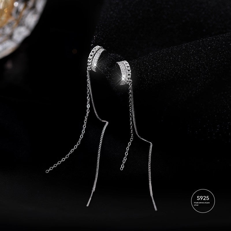 Zircon-inlaid Semi-circular C-shaped Ear Bone Clip Double-layer Earrings