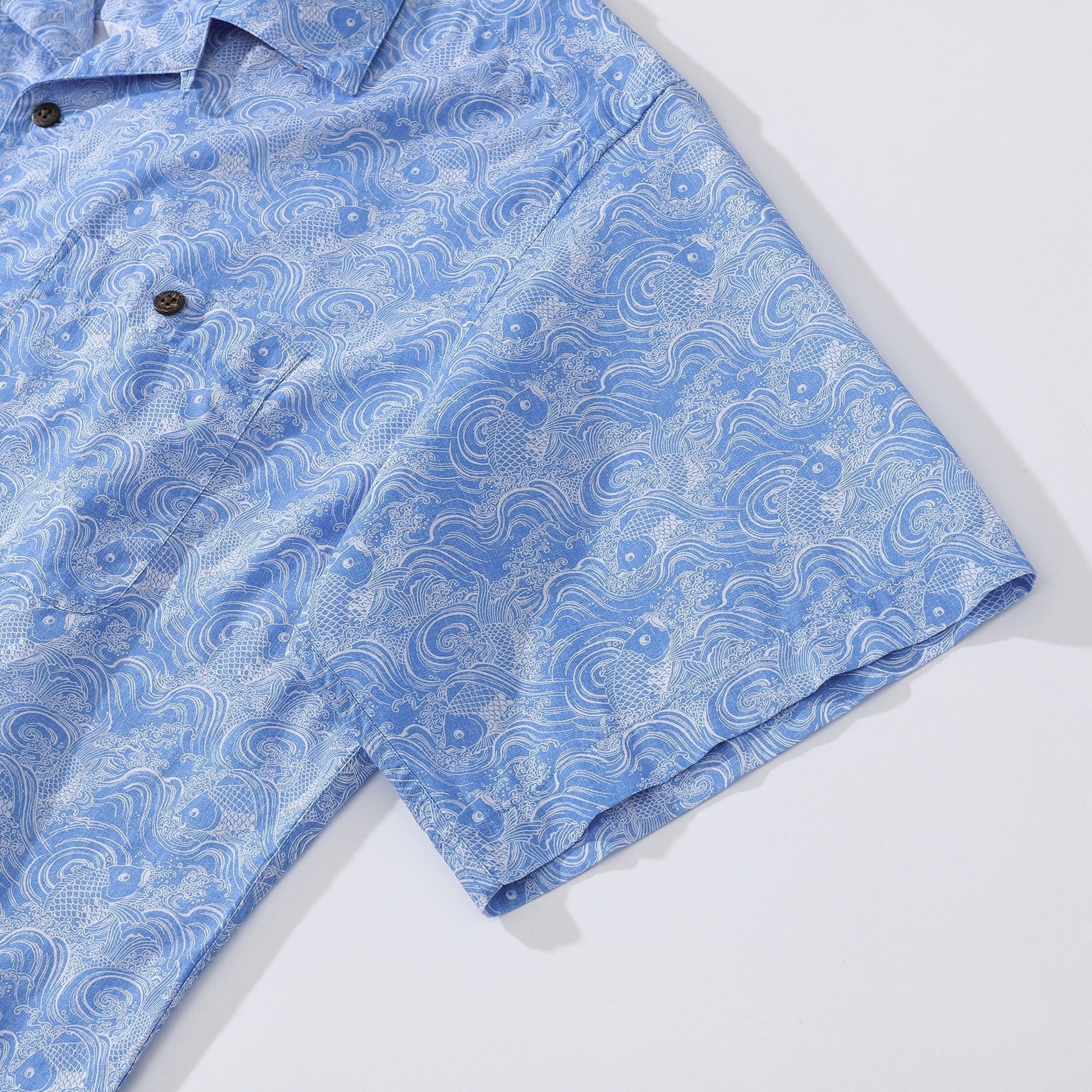 Men's Koi Carp Print Hawaiian Shirt in Blue