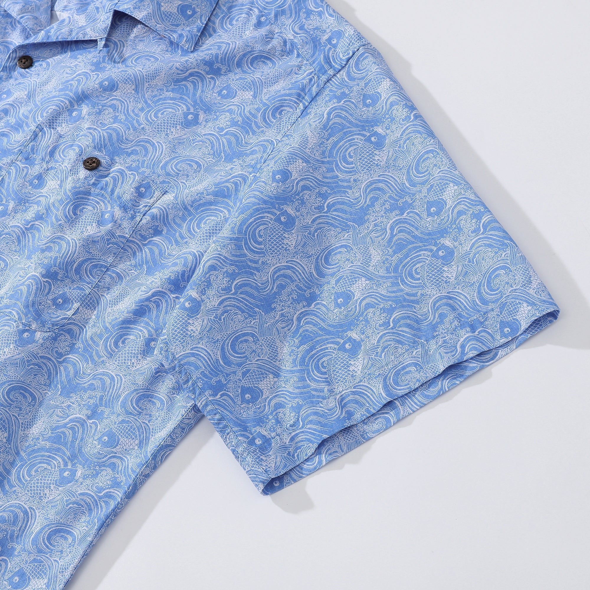Men's Koi Carp Print Hawaiian Shirt in Blue