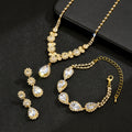 Women 3 Pcs Gold Tone Rhinestone Jewelry Set,Necklace Dangle Earrings Bracelet,Luxurious Bridal Costume Accessories For Wedding Banquet Party Occasion