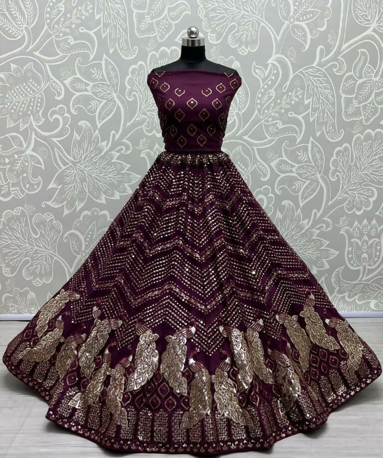 Purple Bridal Net Wedding Lehenga Choli with Foil and Sequins