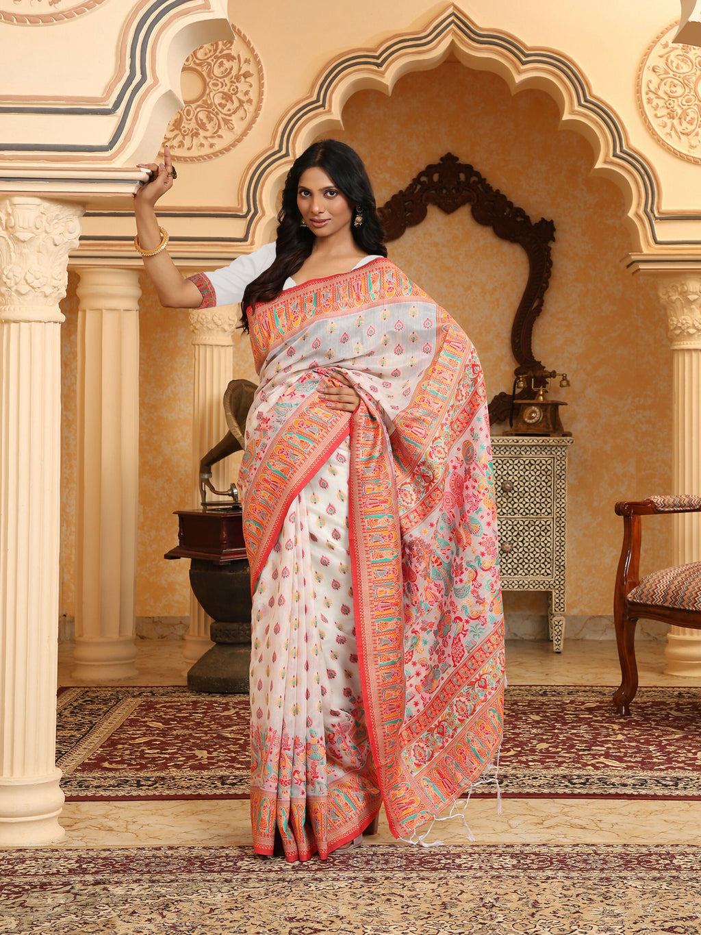 Shree Shyam Fashion Linen Cotton(Woven Work) Multicolour Saree