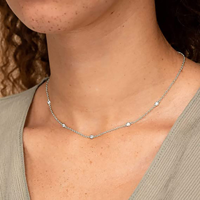 Amazon Cross-border Jewelry Ladies Fashion Simple Rhinestone Necklace Ins Style All-match Zircon Clavicle Chain Spot