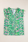 Abstract Ruffle Trim Tied Neck Tank Top