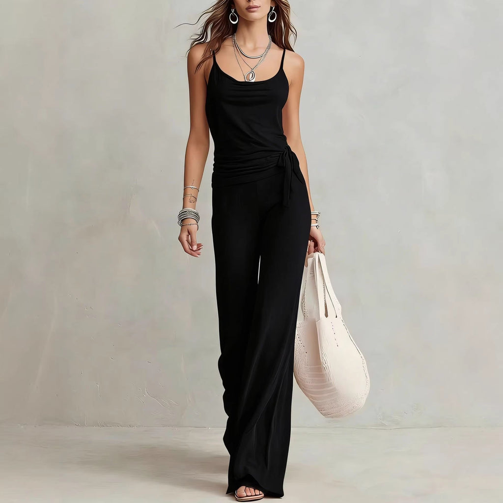 Women's Solid Color Sleeveless Top and Wide Leg Pants Set - Image 4
