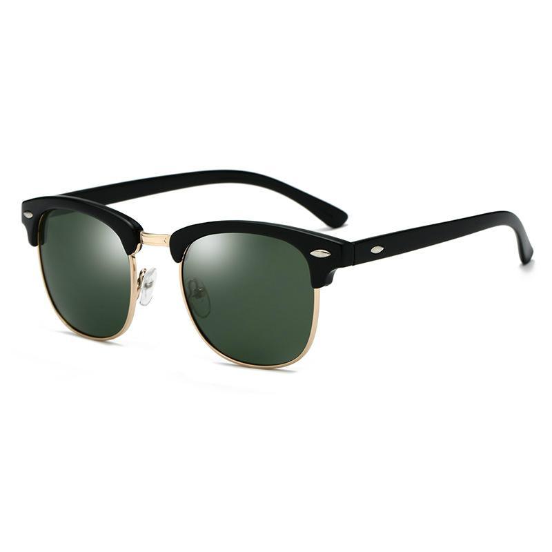 Retro Browline Polarized Sunglasses Luxury Semi-Rimless Shades