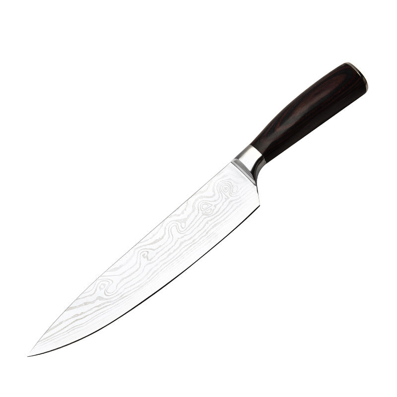 Professional Damascus Pattern Chef Knife Silver Dark-Brown