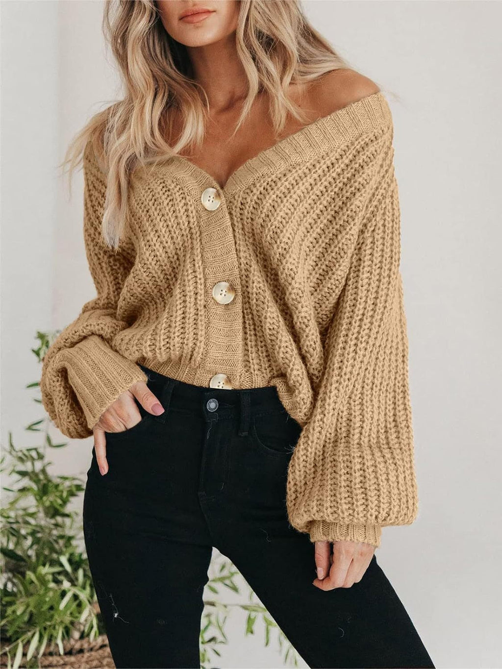 Button Up Ribbed Knit Long Sleeve Cardigan in Charcoal Grey - Image 4