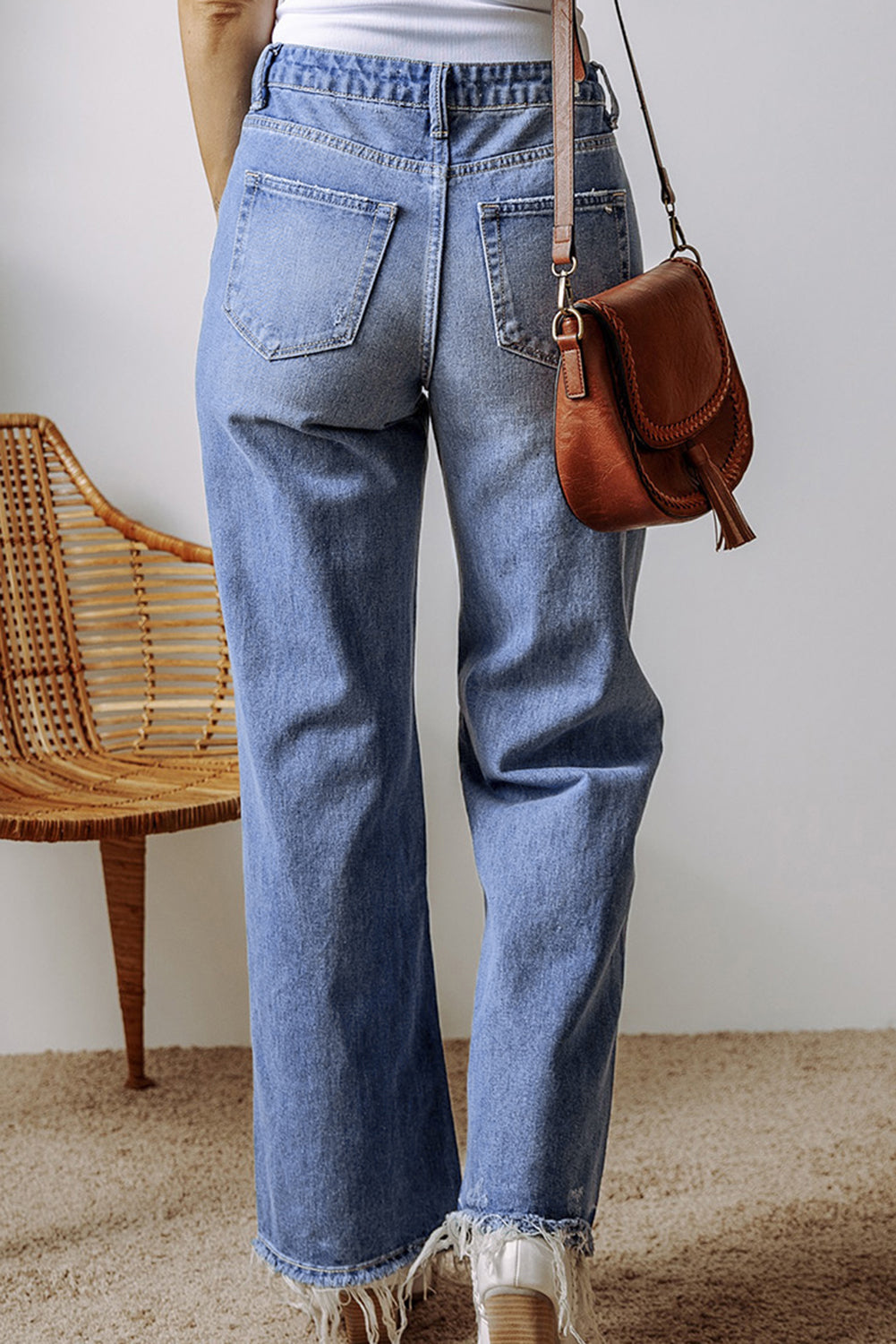 Distressed Straight Leg Jeans with Pockets | Vintage Style