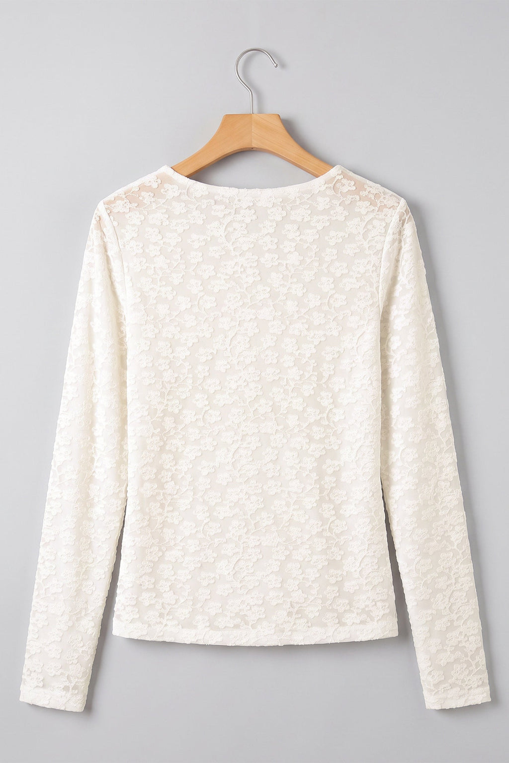 Solid Floral Textured Knit Long Sleeve Top