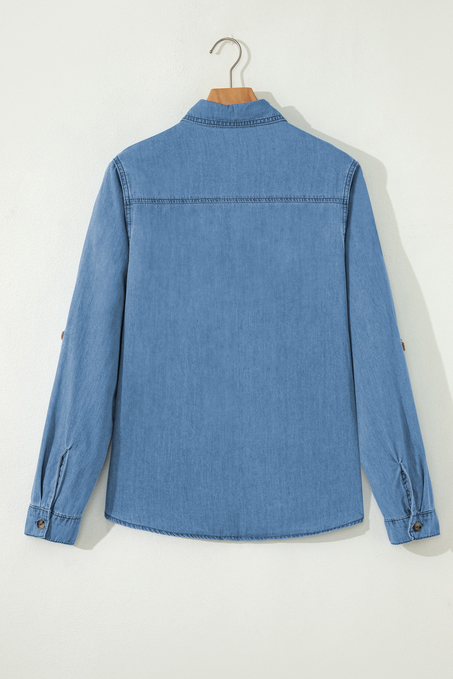 Women's Slim Fit Button Down Denim Shirt in Medium Blue