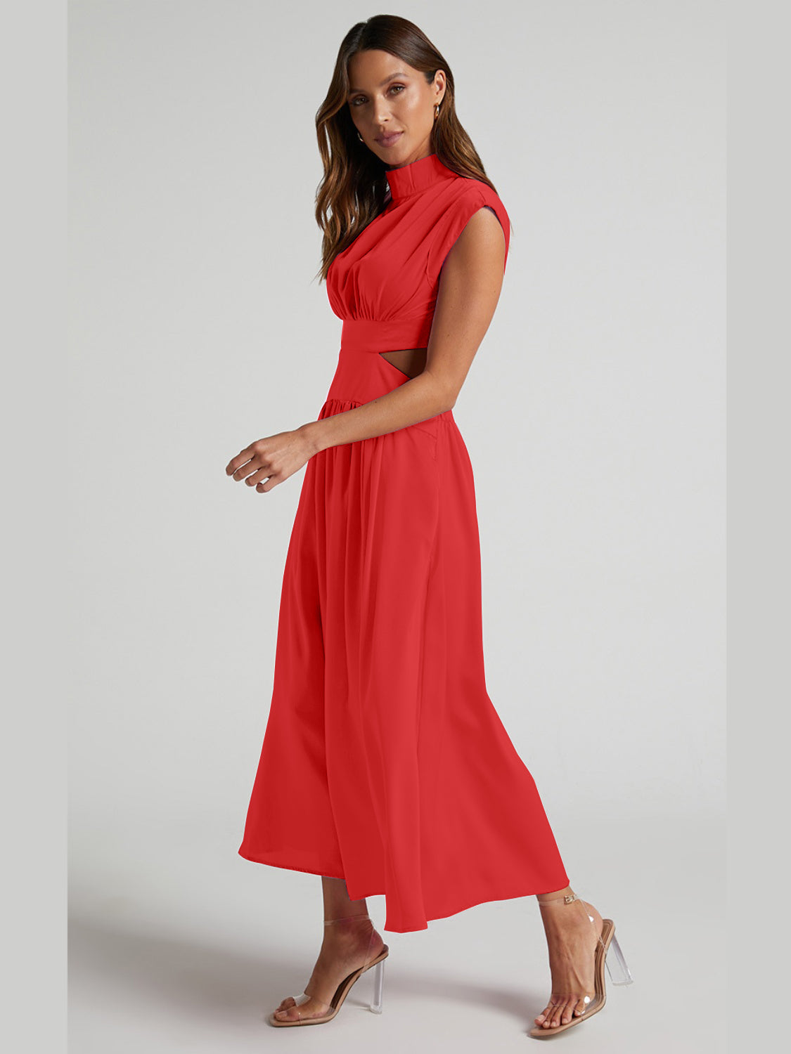Modern Cutout Mock Neck Sleeveless Ruched Mini Dress