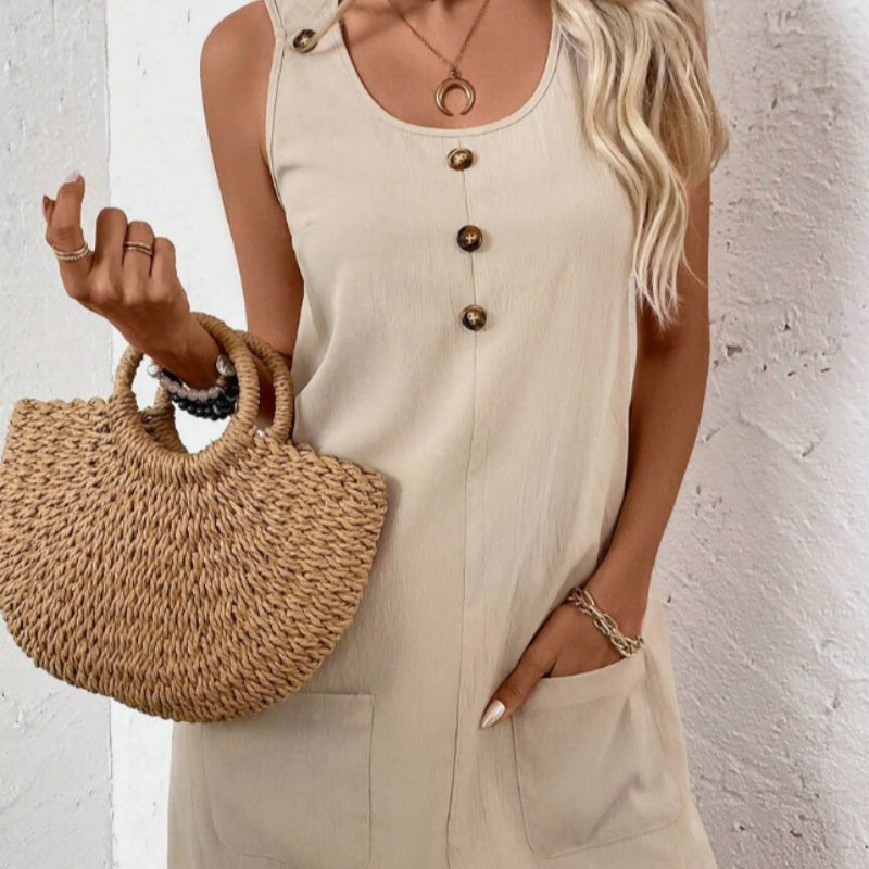 Women's Sleeveless A-Line Button Down Dress Casual Summer Shift