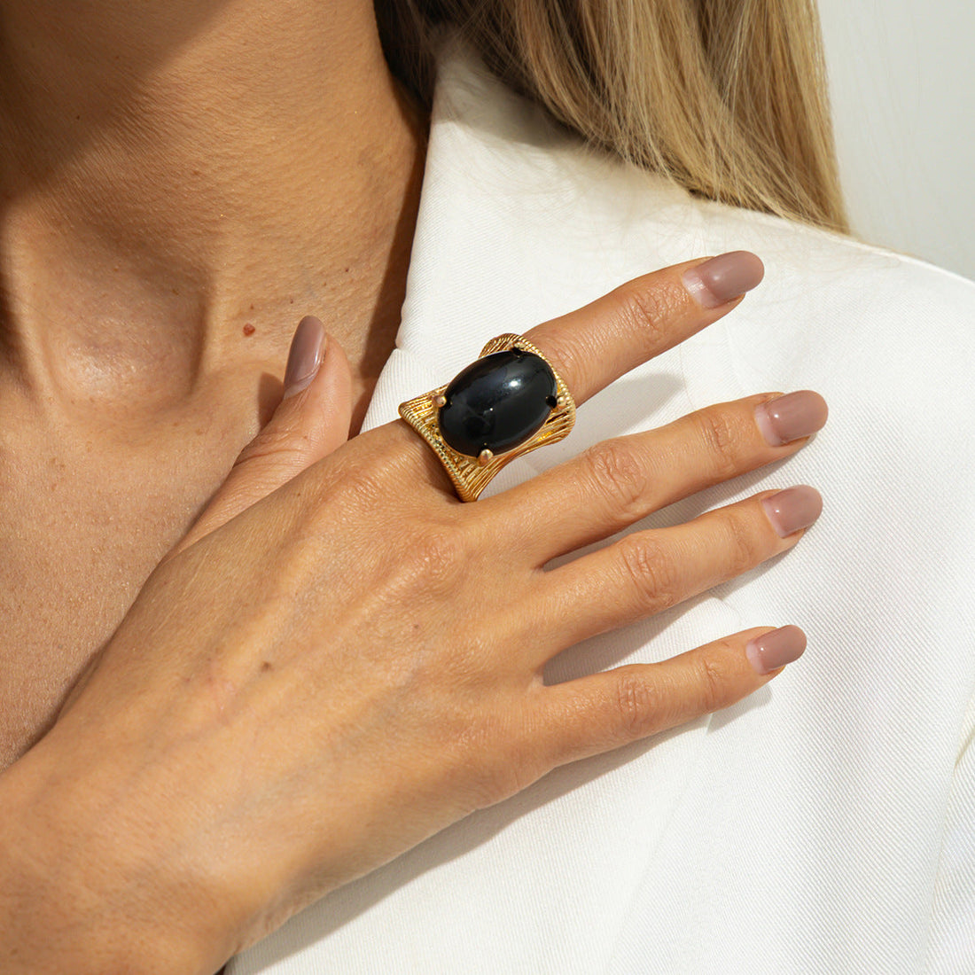 Vintage Punk Wide Band Open Ring in Brushed Geometric Design