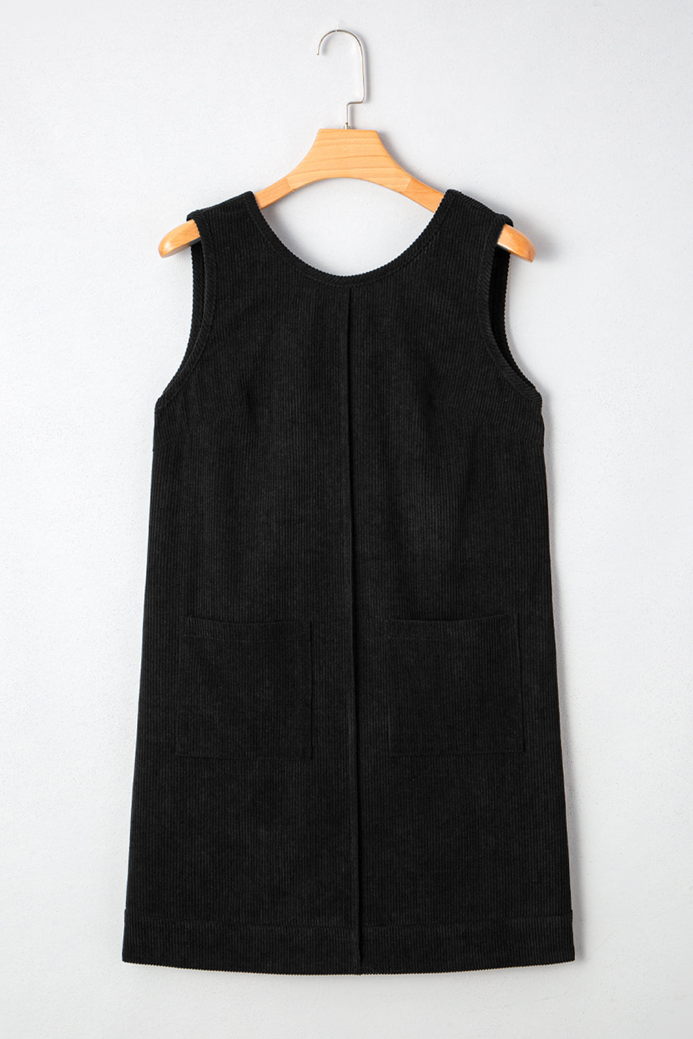 Solid Corduroy Sleeveless Pocketed Mini Dress