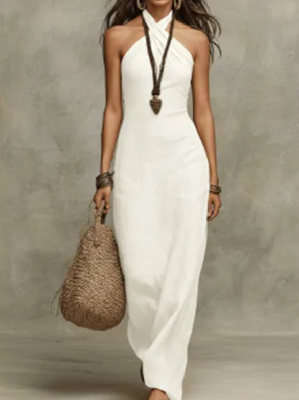 Women's Casual Halter Neck Maxi Jumpsuit Solid Color - Image 7