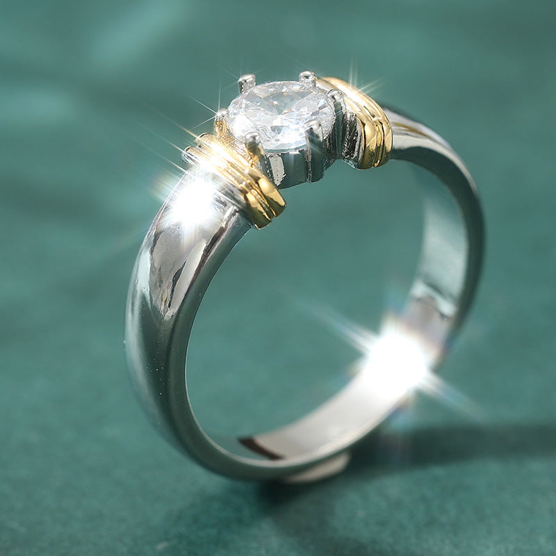 Bohemian Two-Tone Round Inlaid Zircon Ring in Eco-Friendly Copper
