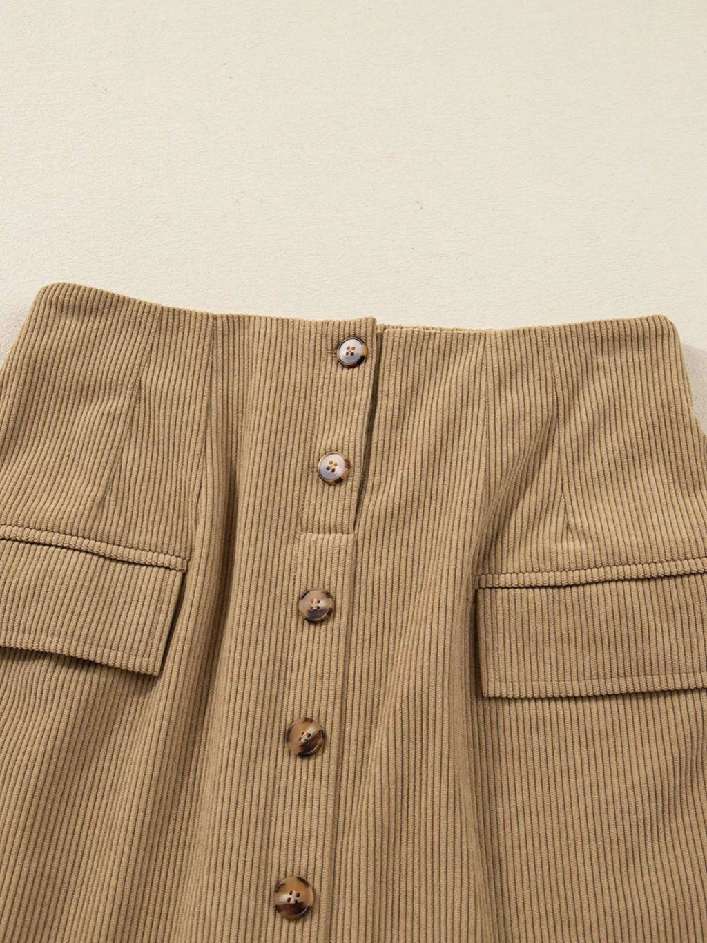 Women's Button-Front Corduroy Mini Skirt in Tan - Image 4