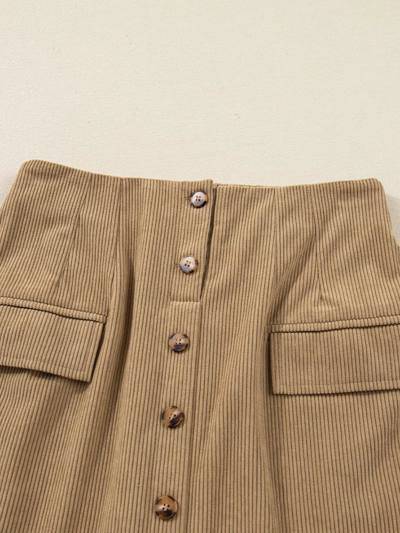 Women's Button-Front Corduroy Mini Skirt in Tan - Image 4