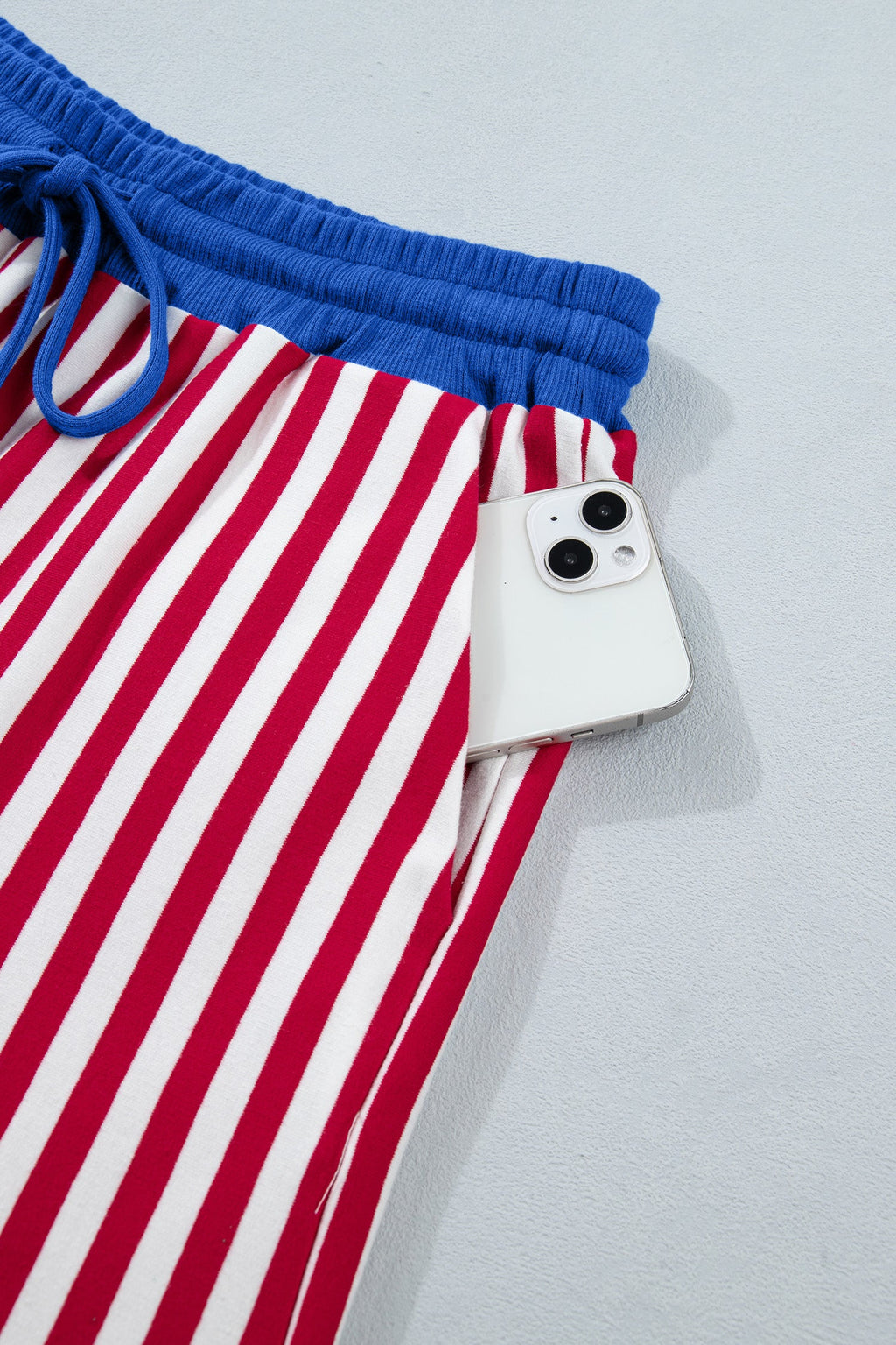 Skye Stripe Trim Tee Set: Patriotic V-Neck Loungewear in Cotton