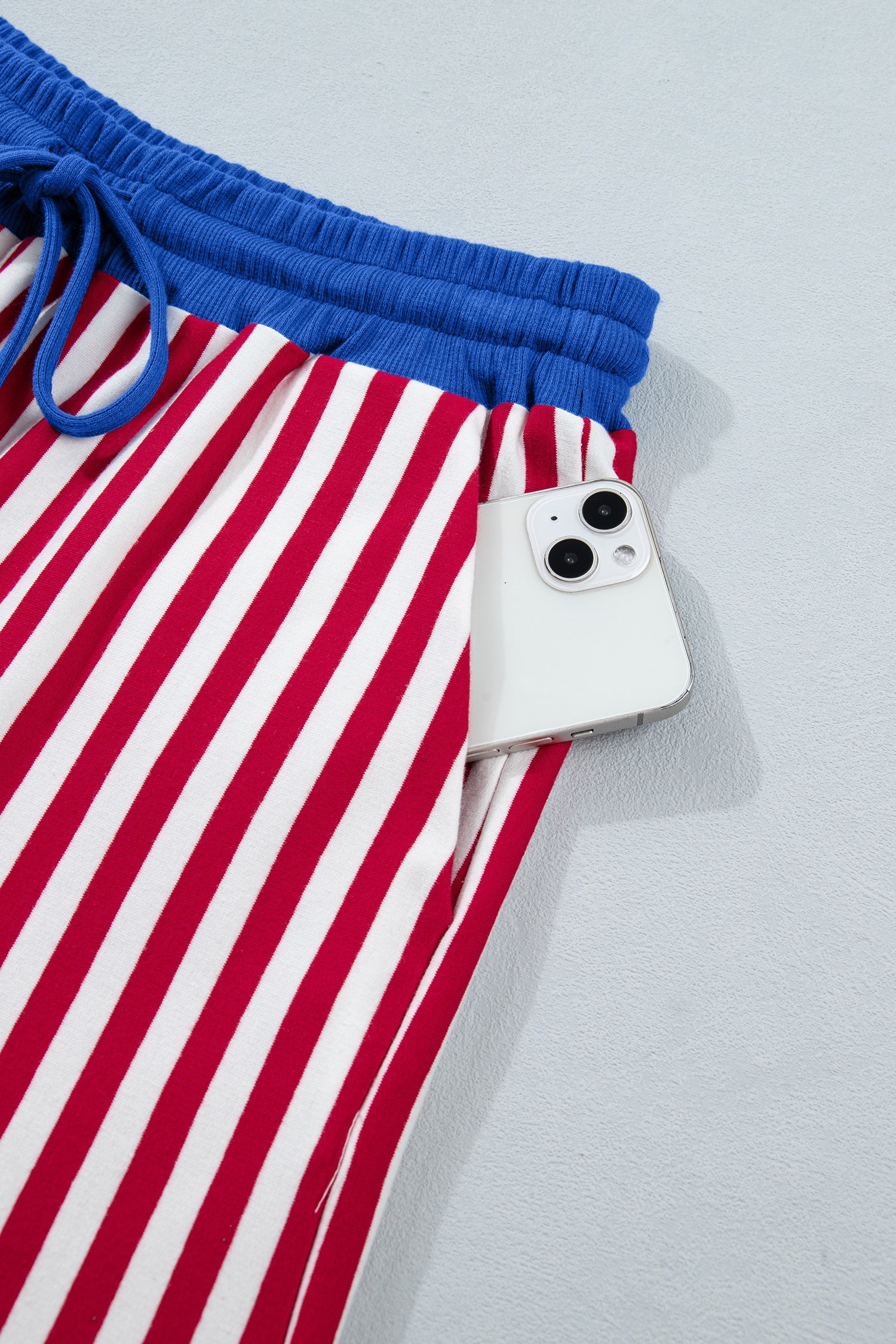 Skye Stripe Trim Tee Set: Patriotic V-Neck Loungewear in Cotton