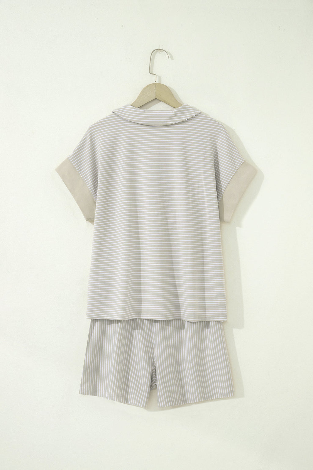 Aadhya Striped Dolman Sleeve Polo Shirt and Shorts Loungewear Set