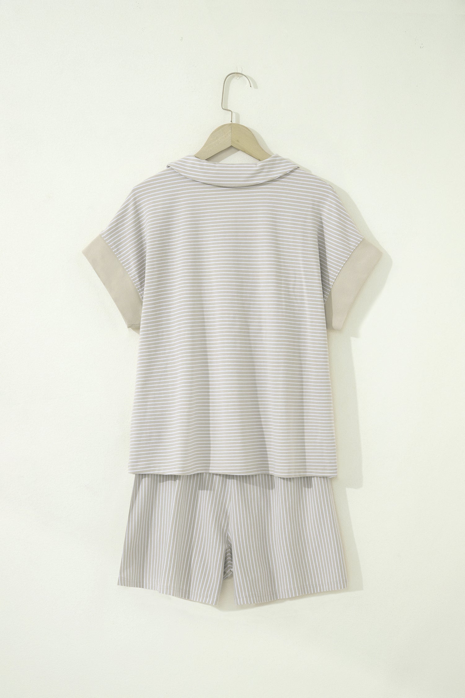 Aadhya Striped Dolman Sleeve Polo Shirt and Shorts Loungewear Set