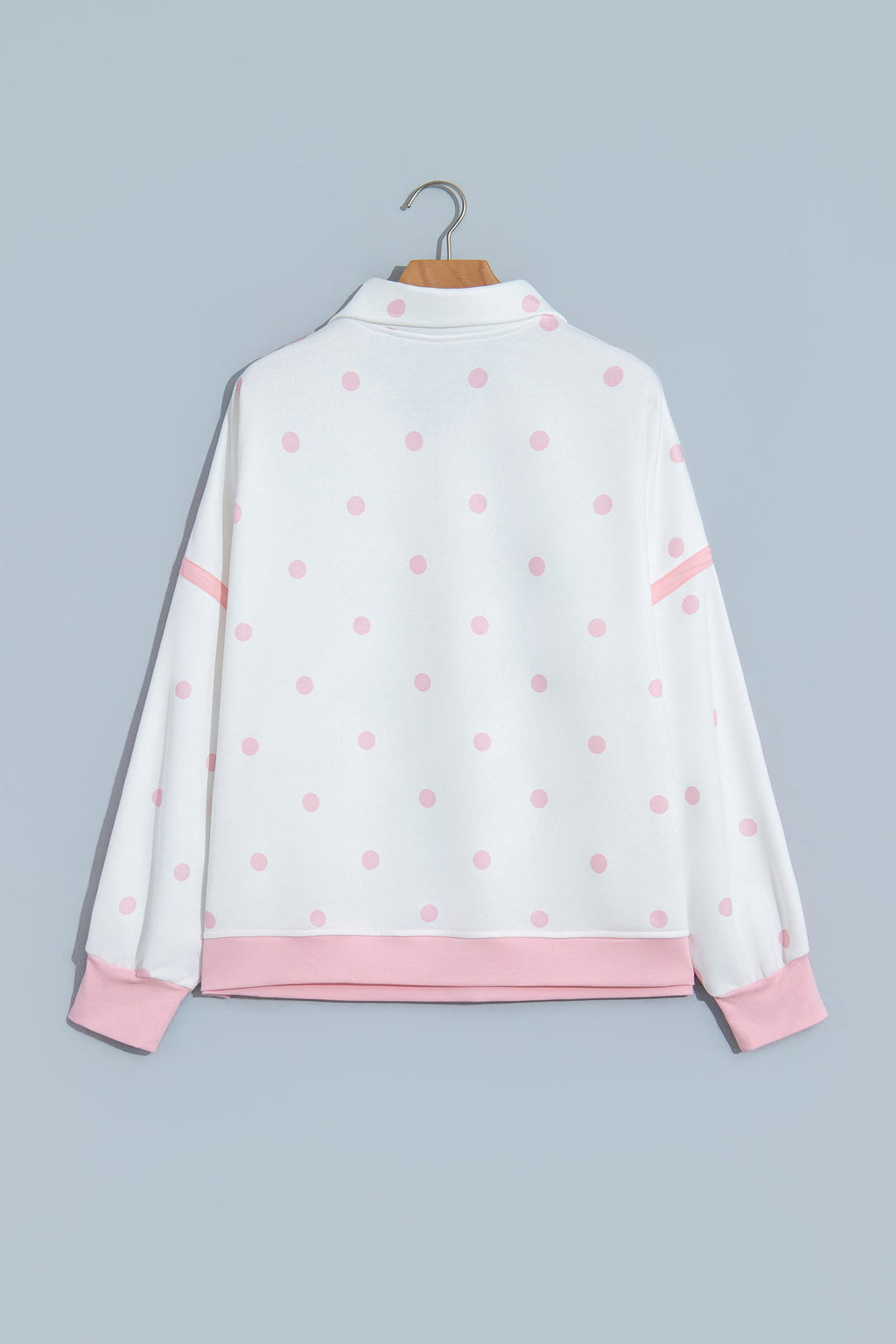 Polka Dot Half Zip Drop Shoulder Sweatshirt
